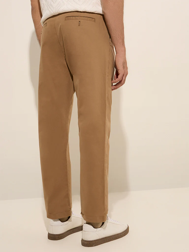 Ascot Taupe Solid Relaxed-Fit Mid-Rise Cotton-Blend Chinos - Image 4