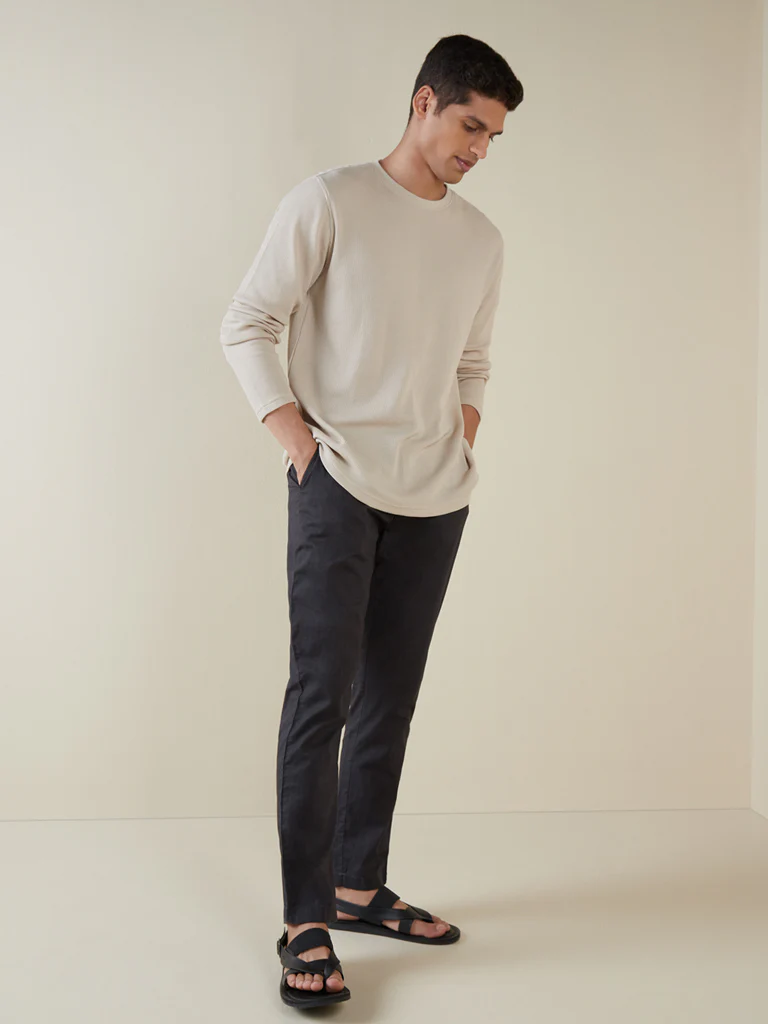 ETA Beige Self-Textured Cotton-Blend Slim-Fit T-Shirt - Image 4