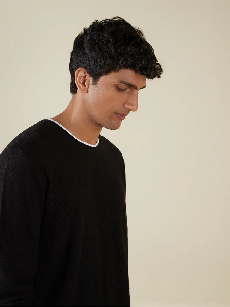 ETA Black Round-Neck Pure Cotton T-Shirt - Image 3