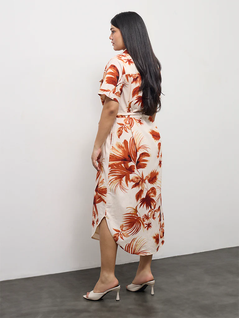 Gia Rust Botanical Printed Shirt Dress with Belt - Image 4