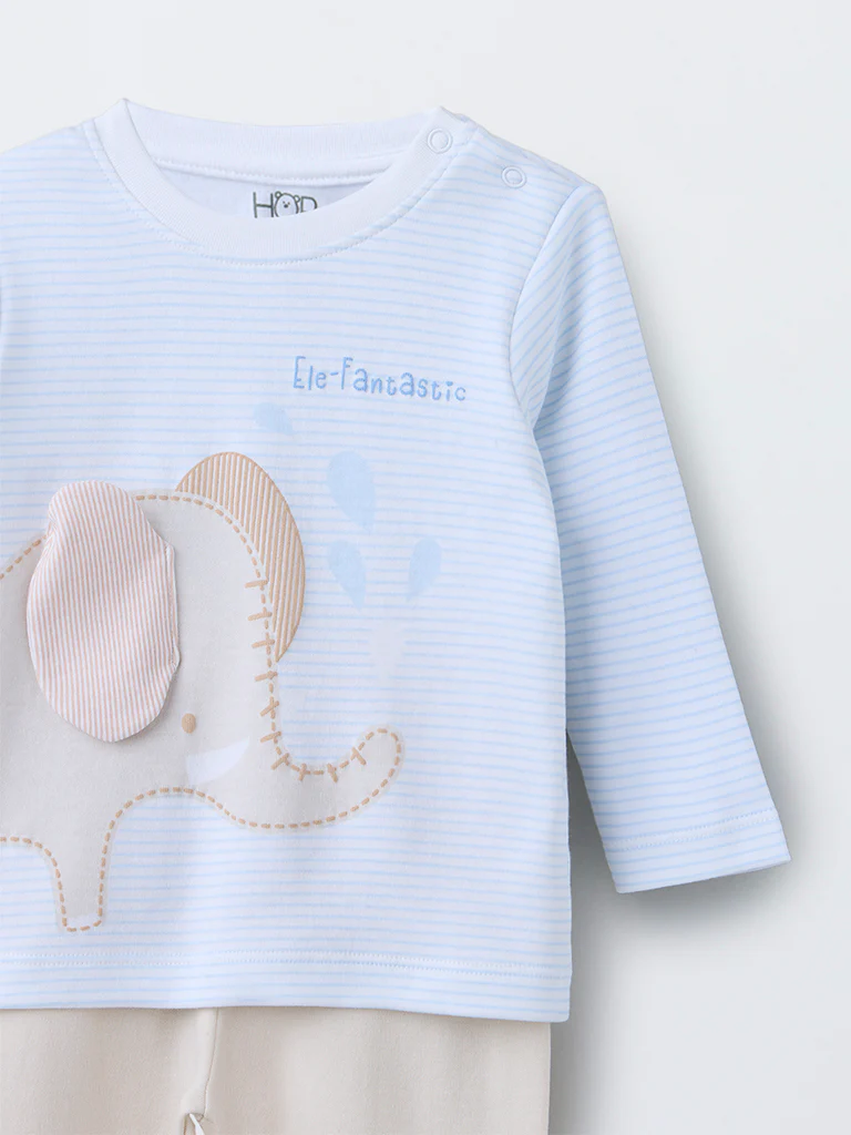 HOP Baby Boys Beige Animal Design Cotton T-Shirt with Pants Set - Image 4