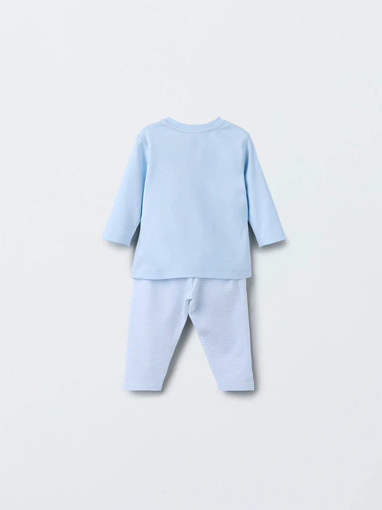 HOP Baby Boys Blue Animal Pattern Cotton T-Shirt with Pants Set - Image 3
