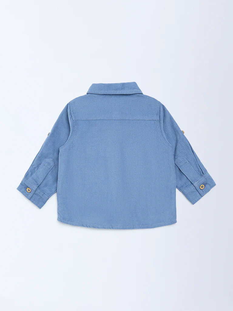 HOP Baby Boys Dusty Blue Corduroy Cotton Shirt - Image 3
