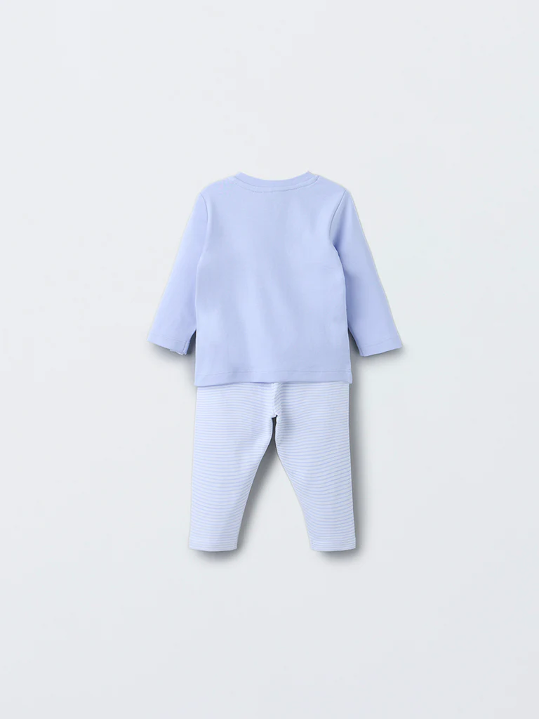 HOP Baby Boys Lavender Animal Design Cotton T-Shirt with Pants Set - Image 3