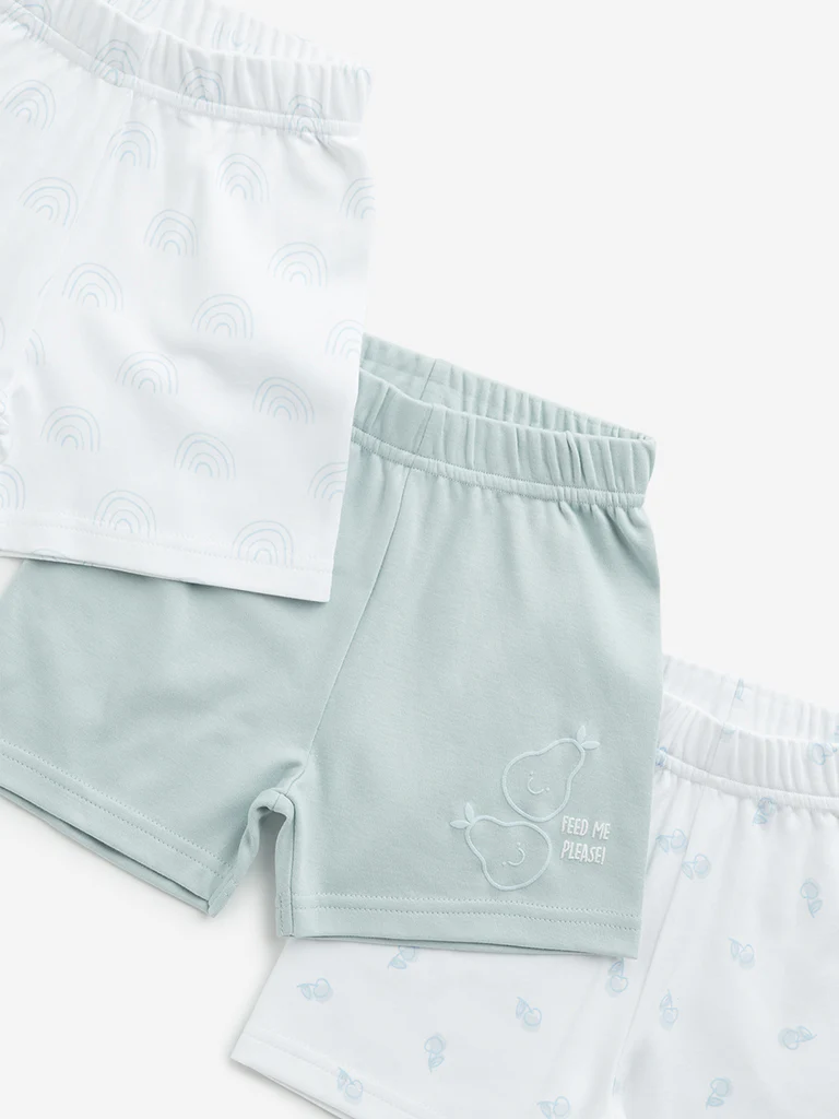 HOP Baby Boys Mint Printed Mid-Rise Cotton Shorts - Pack of 3 - Image 3