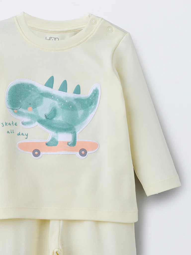 HOP Baby Boys Yellow Animal Design Cotton T-Shirt with Pants Set - Image 4