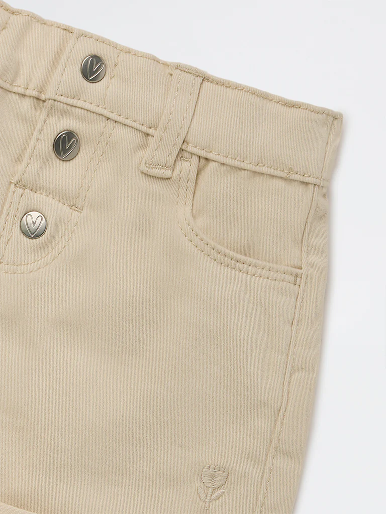 HOP Baby Girls Beige High-Rise Denim Shorts - Image 5