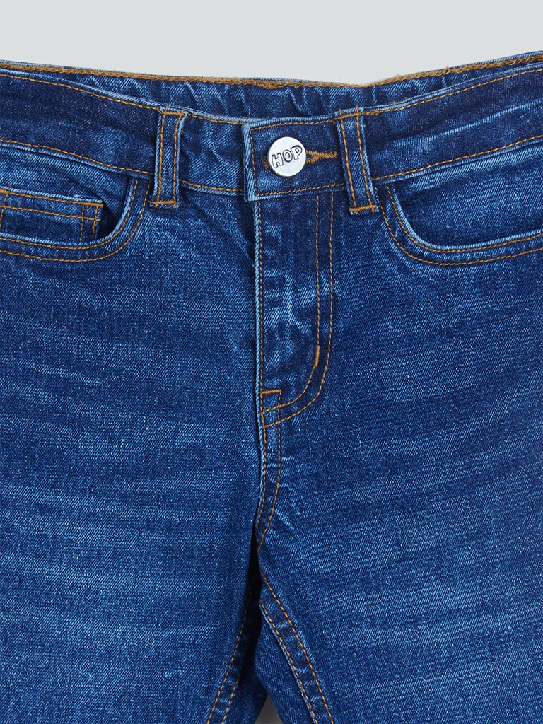 HOP Kids Dark Blue Whisker Design Slim-Fit Mid- Rise Jeans - Image 3