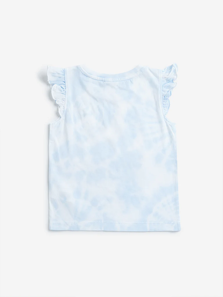 HOP Kids Girls Blue Text Pattern Tie-Dye Cotton Top - Image 3