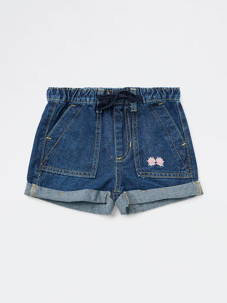HOP Kids Girls Dark Blue High-Rise Denim Shorts - Image 3