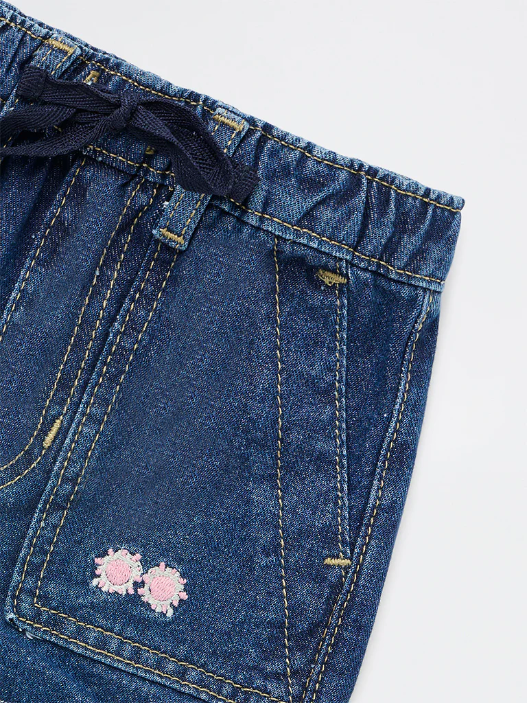 HOP Kids Girls Dark Blue High-Rise Denim Shorts - Image 5