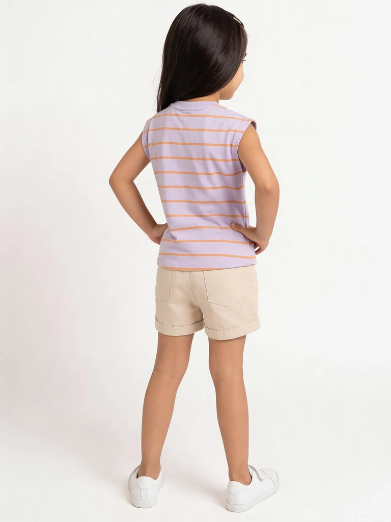 HOP Kids Girls Lilac Striped Cotton T-Shirt - Image 3