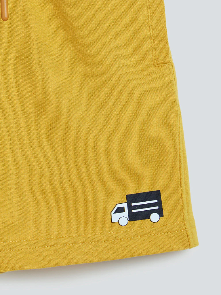 HOP Kids Mustard Truck Pattern Cotton-Blend Shorts - Image 4