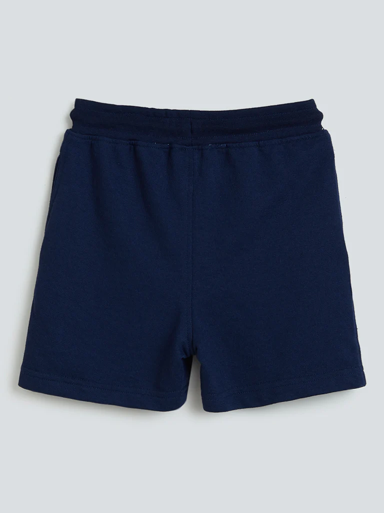 HOP Kids Navy Basketball Pattern Cotton-Blend Shorts - Image 3