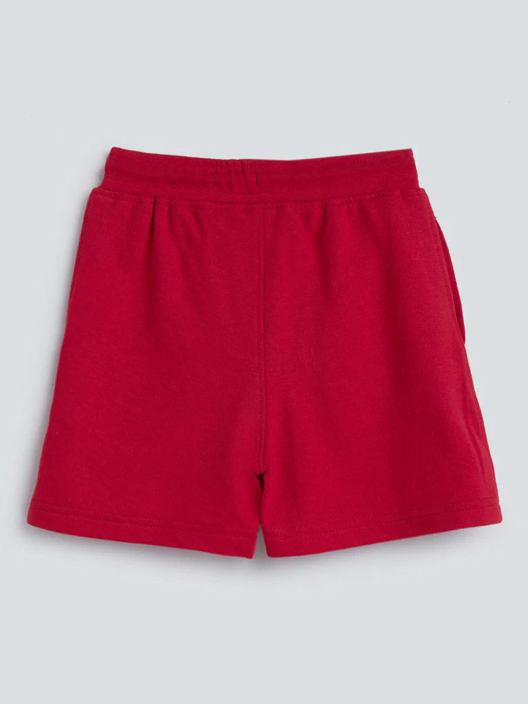HOP Kids Red Printed Cotton-Blend Shorts - Image 3