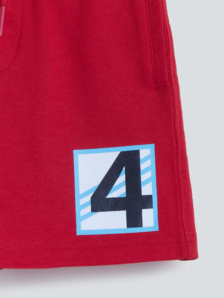 HOP Kids Red Printed Cotton-Blend Shorts - Image 4
