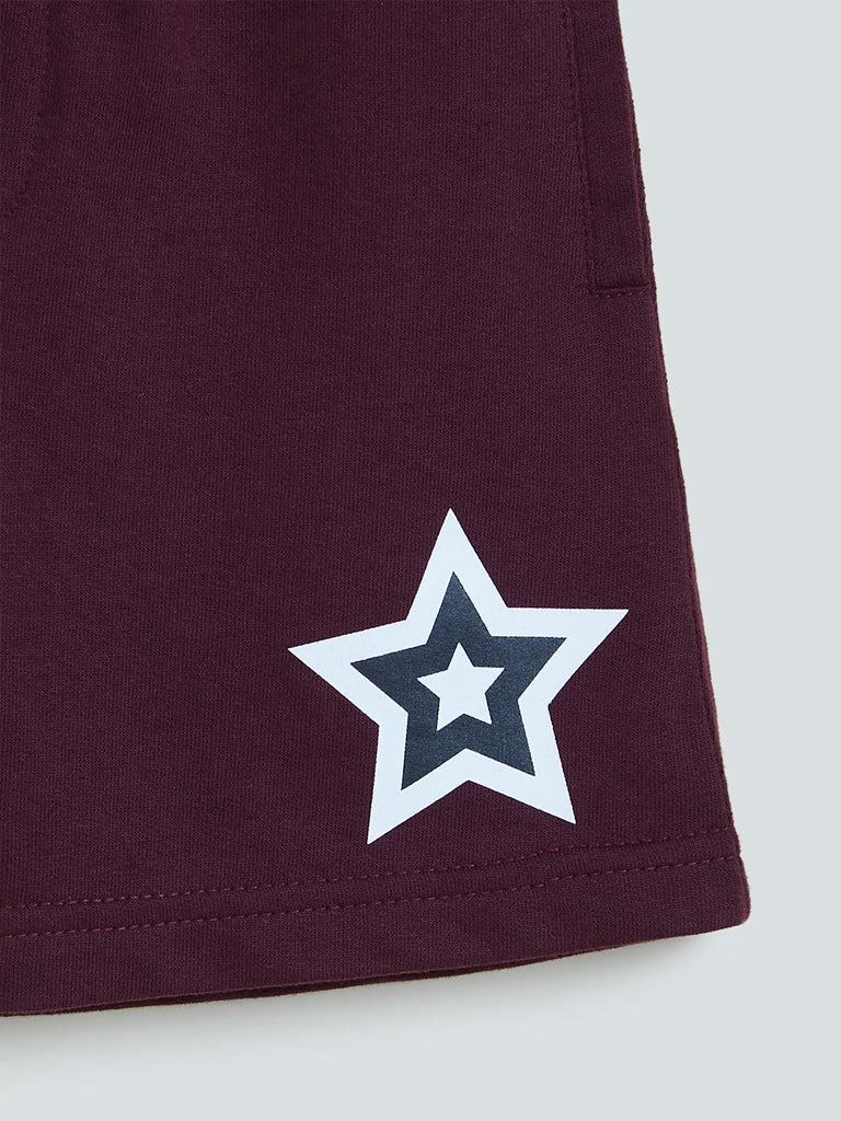 HOP Kids Wine Star Pattern Cotton-Blend Shorts - Image 4