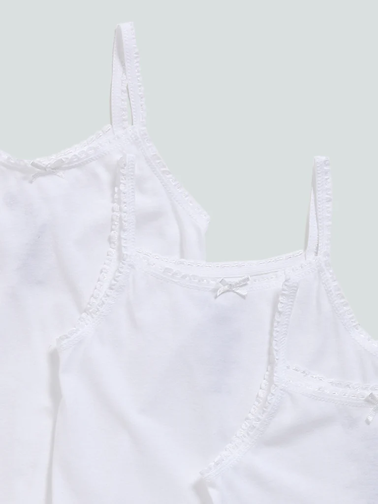 HOP Solid White Cotton Camisoles - Pack of 3 - Image 3