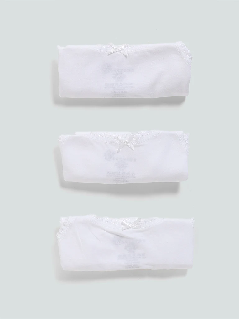 HOP Solid White Cotton Camisoles - Pack of 3 - Image 4