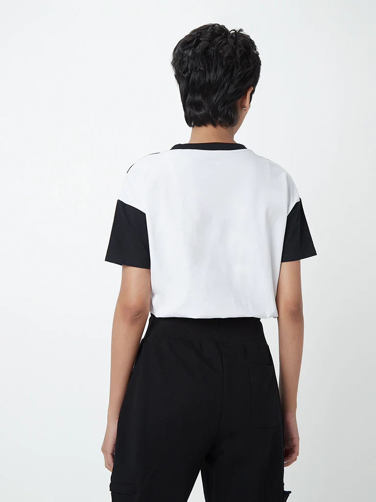 Studiofit Black and White Cotton-Blend T-Shirt - Image 4