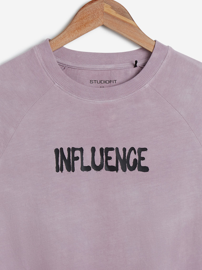 Studiofit Mauve Raglan Sleeved Cotton T-Shirt - Image 3