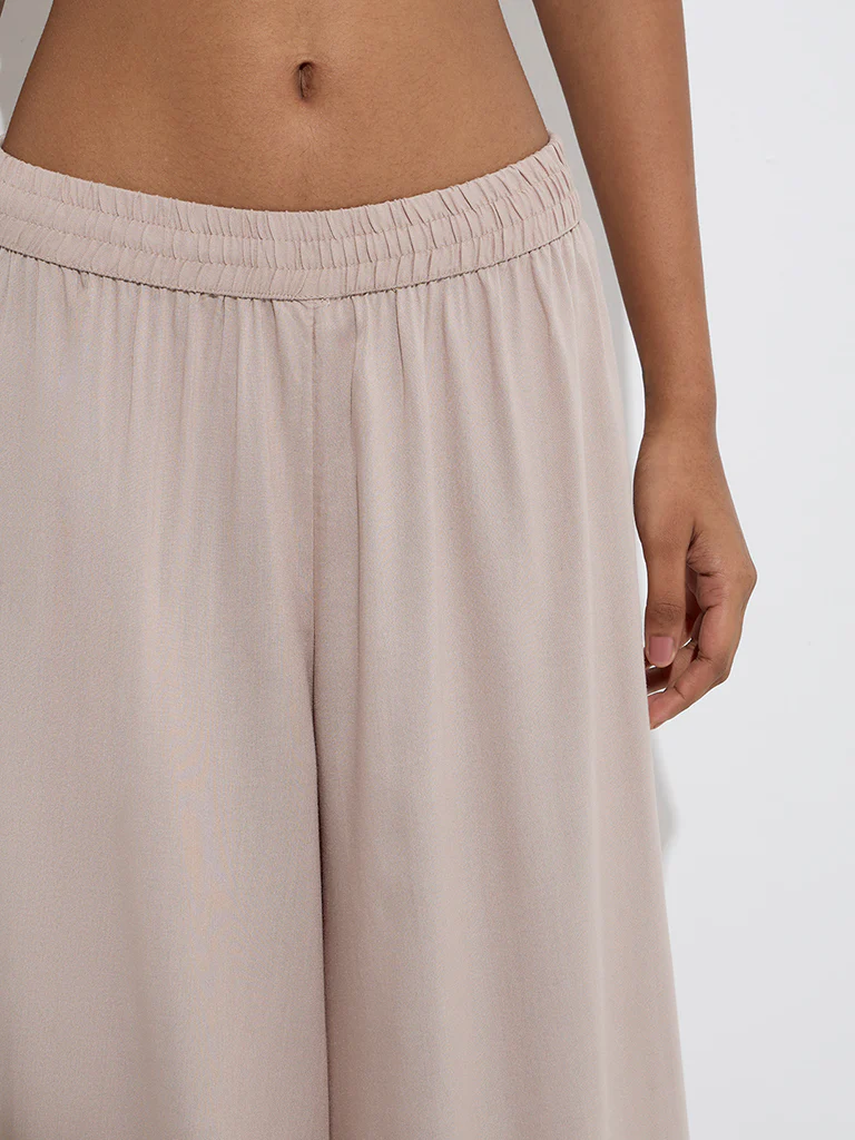Utsa Beige Solid Palazzos - Image 4