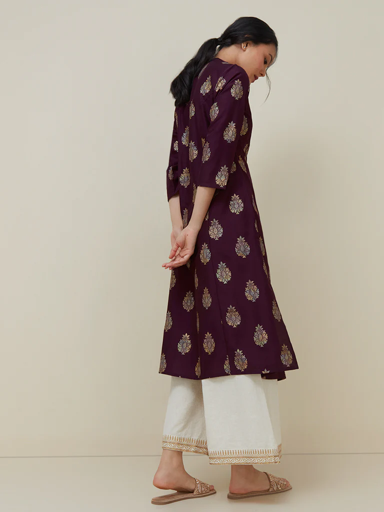 Utsa Dark Purple Buta Design A-Line Kurta - Image 4