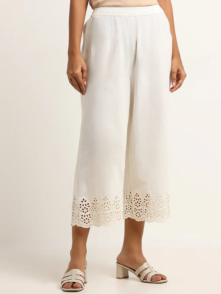 Utsa Off-White Schiffli Pants - Image 3