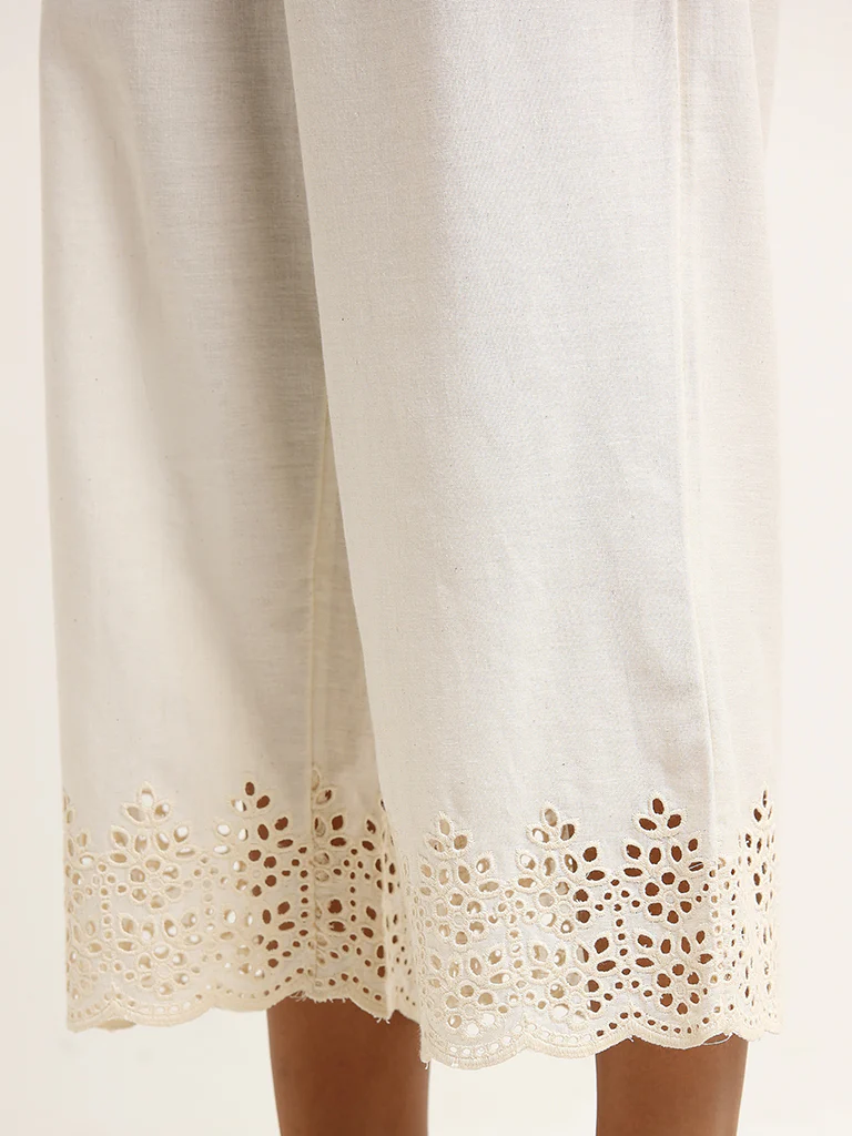 Utsa Off-White Schiffli Pants - Image 4