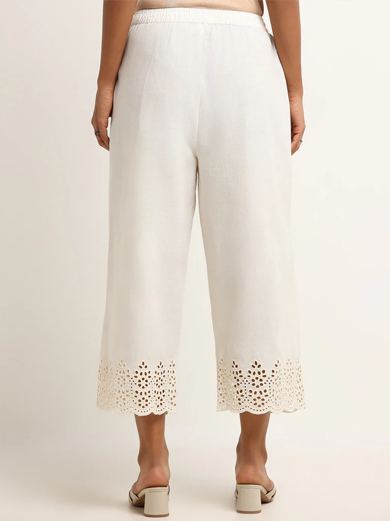 Utsa Off-White Schiffli Pants - Image 5