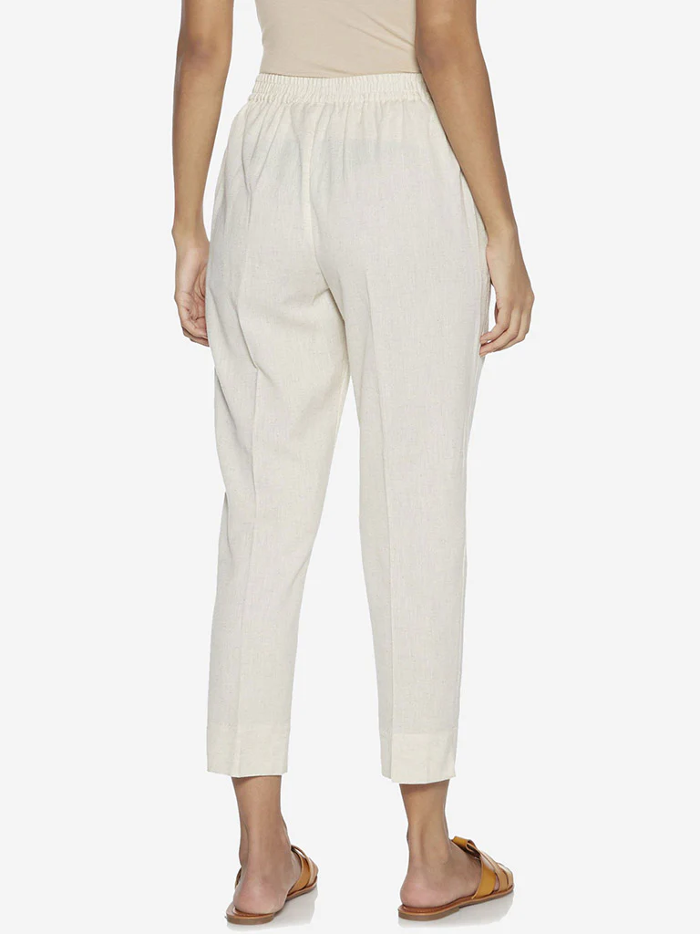 Utsa Off-White Solid Cotton Ethnic Pants  - Image 3