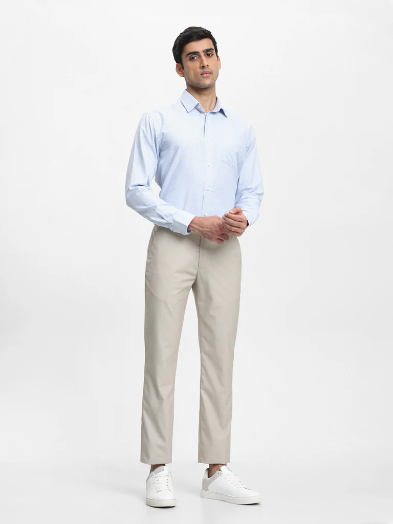 WES Formals Dobby Beige Relaxed-Fit Mid-Rise Trousers - Image 6
