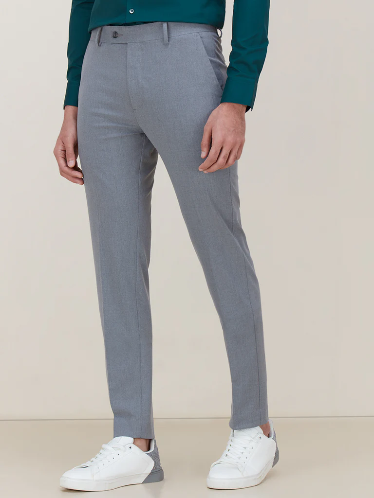 WES Formals Grey Slim-Fit Mid-Rise Trousers - Image 3