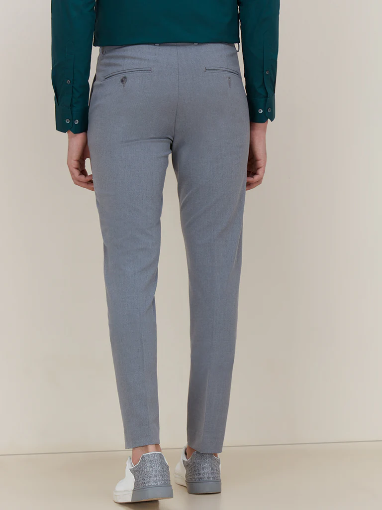 WES Formals Grey Slim-Fit Mid-Rise Trousers - Image 4