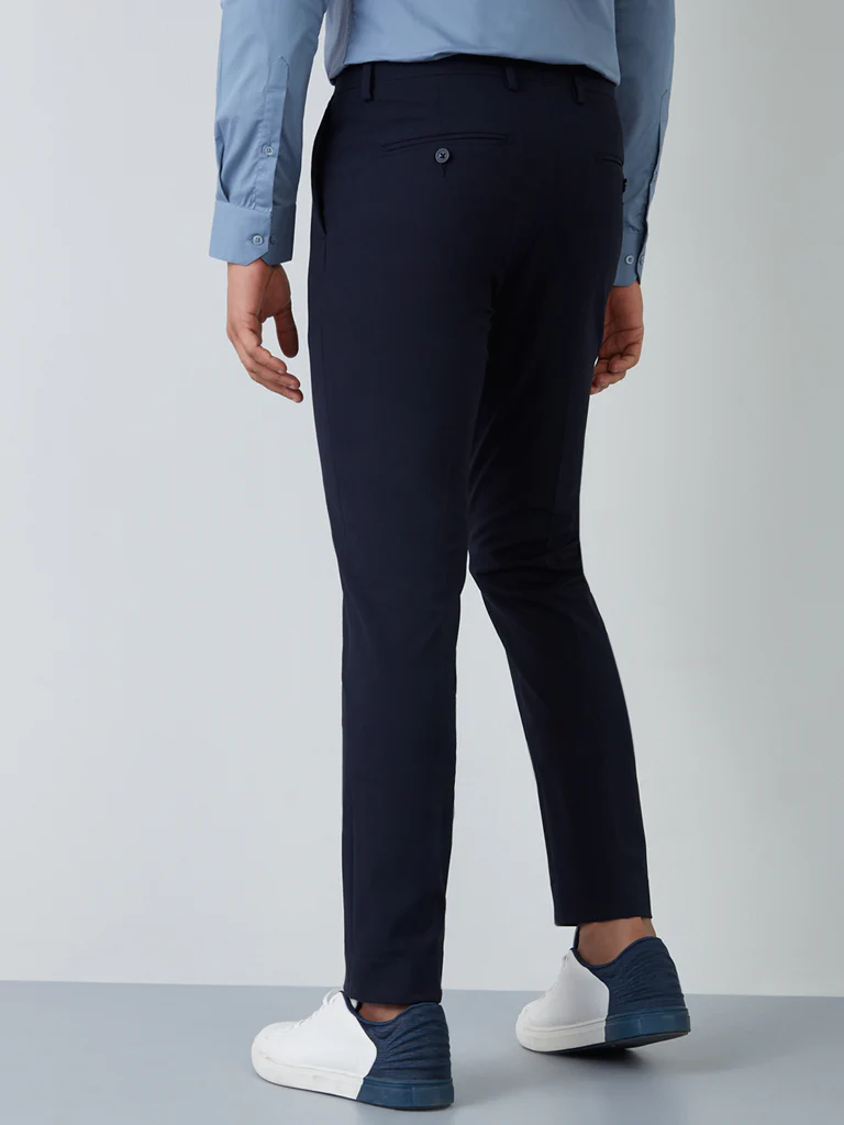 WES Formals Navy Slim-Fit Mid-Rise Trousers - Image 5
