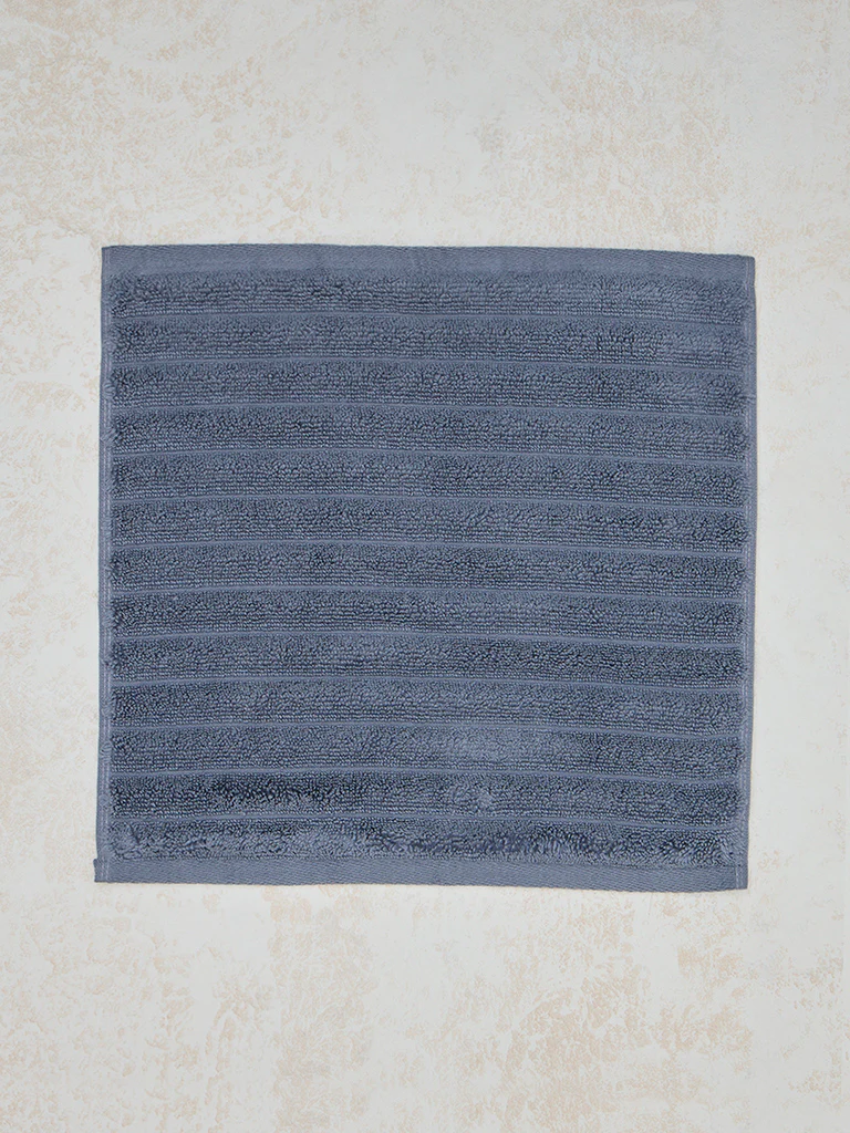 Westside Home Dark Blue Self-Striped Face Towel (Set of 2) - Image 4