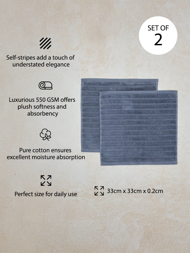 Westside Home Dark Blue Self-Striped Face Towel (Set of 2) - Image 5