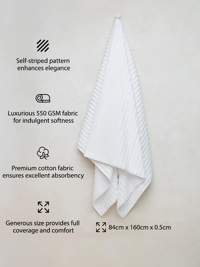 Westside Home White Self-Striped Luxe Bath Towel - Image 6