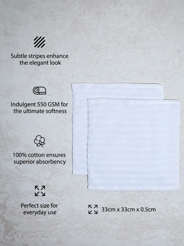 Westside Home White Self-Striped Luxe Face Towel (Set of 2) - Image 5