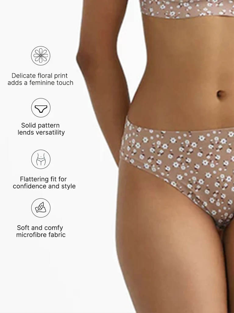 Wunderlove Light Taupe Floral Printed Briefs - Image 4