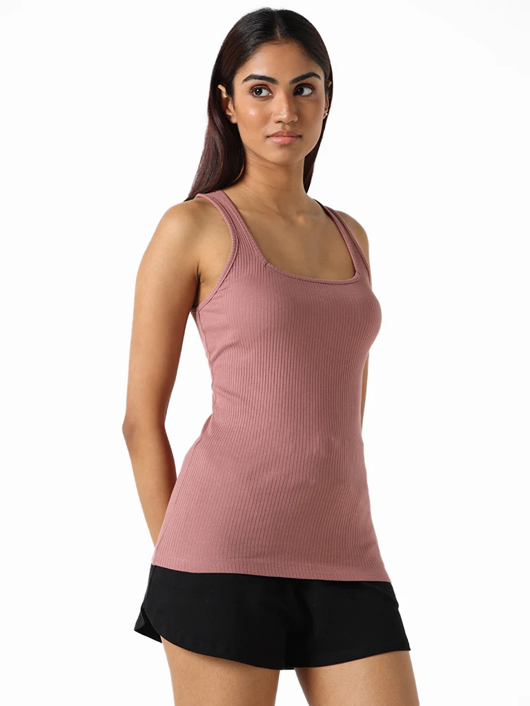 Wunderlove Rose Taupe Cotton-Blend Ribbed Slim-Fit Camisole - Image 3