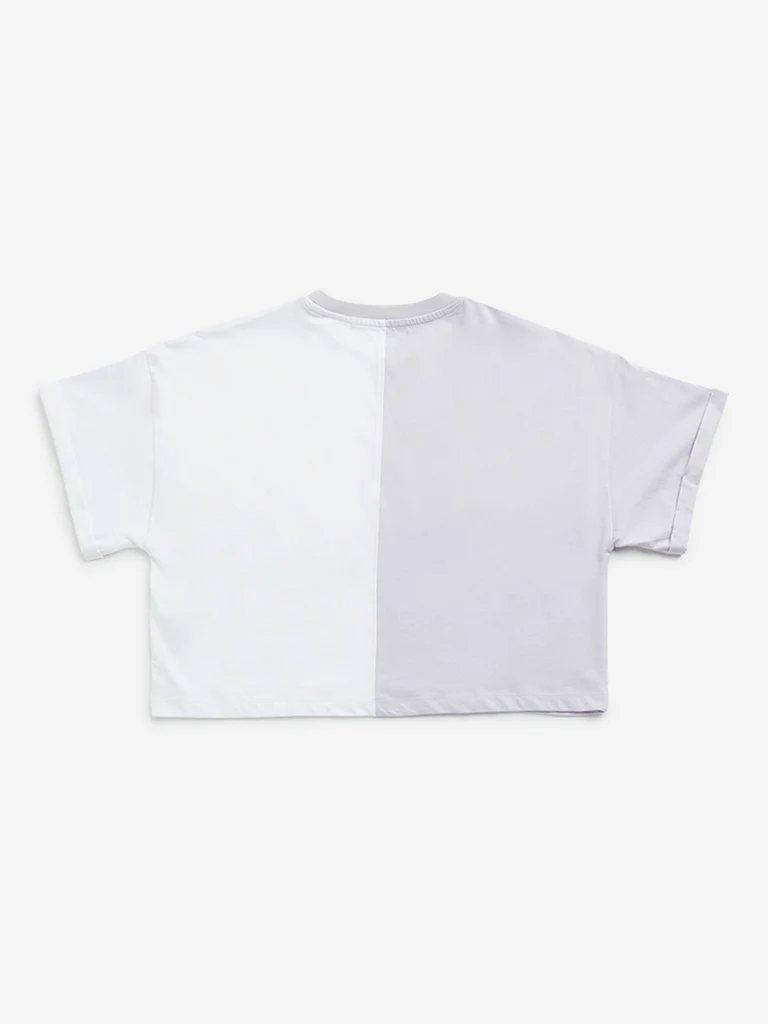 Y&F Kids Girls Lilac and White Text Design Cotton Crop Top - Image 3