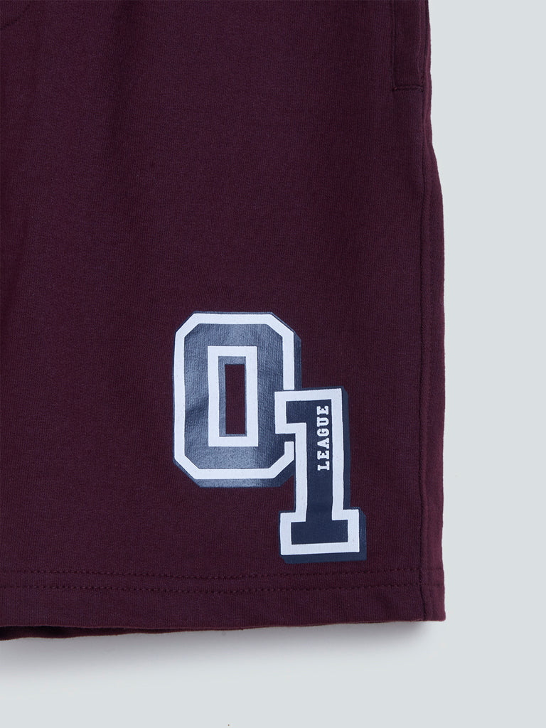 Y&F Kids Wine Printed Cotton-Blend Shorts - Image 4